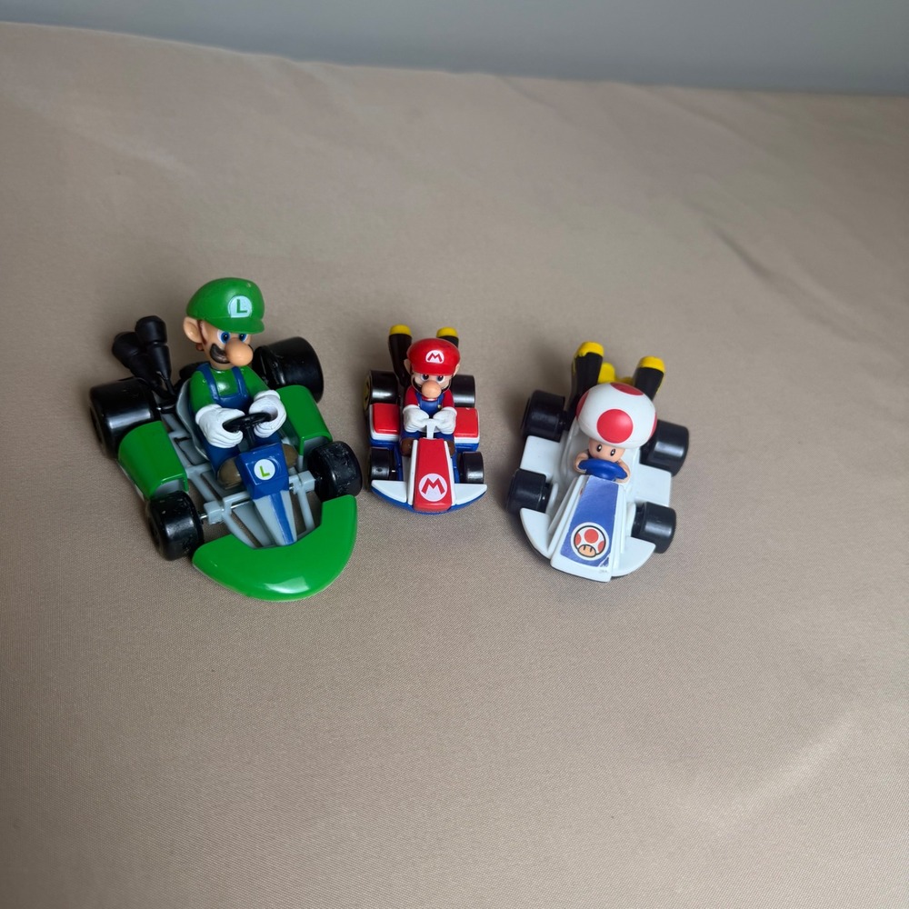Nintendo Mario Kart Toy Lot Hot Wheels Mario McDonald's Toad Luigi Pull Back